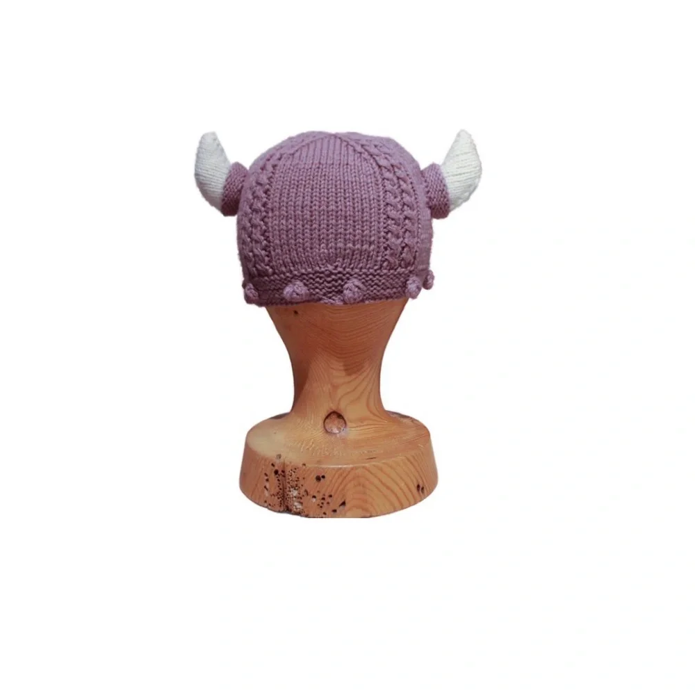 Viking Knit Hat Nordic Kids Wool Bull Horn Crochet Beanie Cap Handmade Baby gift